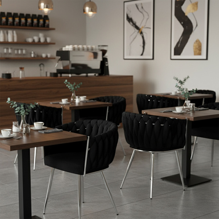 KRZESŁO FOTEL WELUROWY TAPICEROWANY RISO CZARNY NOGI CHROM
