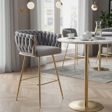 HOKER KRZESŁO BAROWE FERA SZARY WELUR NOGI ZŁOTE