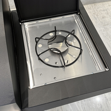 GRILL OGRODOWY GAZOWY Z POKRYWĄ I PÓŁKAMI APOLLO-A CZARNY RUSZT ŻELIWNY 8,5 KW + POKROWIEC