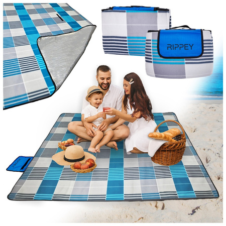 KOC PIKNIKOWY WODOODPORNY MATA PLAŻOWA Z IZOLACJĄ SANDY 1B NIEBIESKA KRATKA 2x2