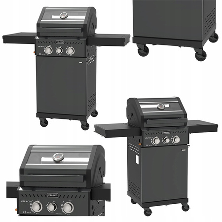 GRILL OGRODOWY GAZOWY Z POKRYWĄ I PÓŁKAMI ZEUS-A CZARNY RUSZT ŻELIWNY 8,5 KW + POKROWIEC