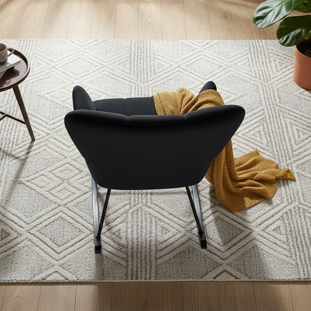 FOTEL KRZESŁO BUJANE USZAK WELUROWE ARUBA CZARNY NOGI CZARNE