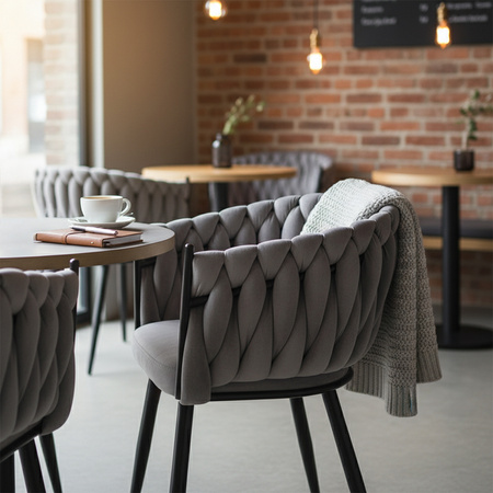 KRZESŁO FOTEL WELUROWY TAPICEROWANY RISO SZARY NOGI CZARNE