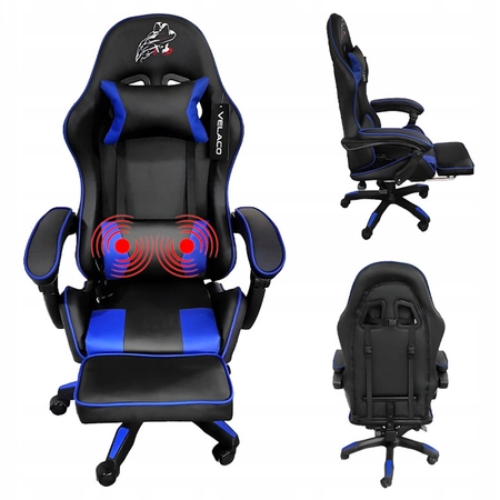 FOTEL GAMINGOWY BIUROWY OBROTOWY ZING-A CZARNO/NIEBIESKI SKÓRA PU
