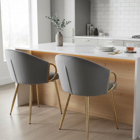 FOTEL KRZESŁO WELUROWE TAPICEROWANY METIS CIEMNOSZARY NOGI ZŁOTE