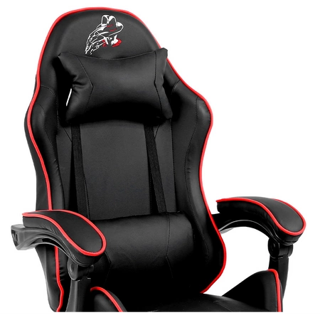 FOTEL GAMINGOWY BIUROWY OBROTOWY ZING-B CZARNY OBSZYCIE CZERWONE SKÓRA PU