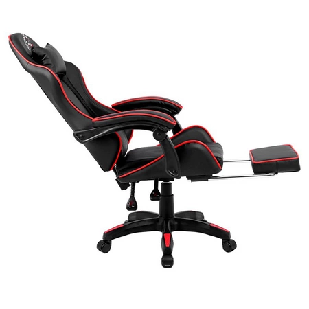 FOTEL GAMINGOWY BIUROWY OBROTOWY ZING-A CZARNY OBSZYCIE CZERWONE SKÓRA PU
