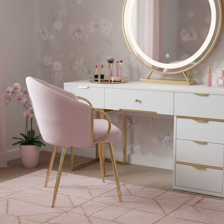 FOTEL KRZESŁO WELUROWE TAPICEROWANY METIS PUDROWY RÓŻ NOGI ZŁOTE