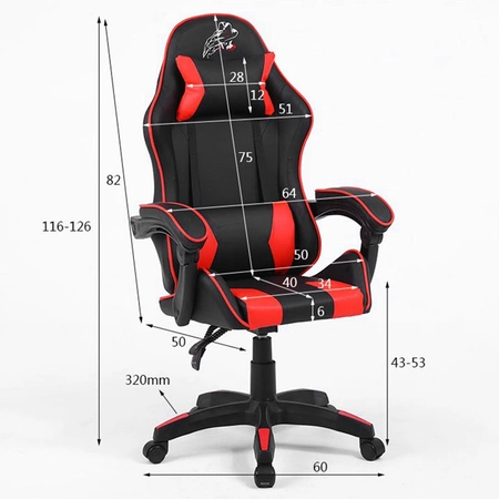 FOTEL GAMINGOWY BIUROWY OBROTOWY ZING-A CZARNY OBSZYCIE CZERWONE SKÓRA PU