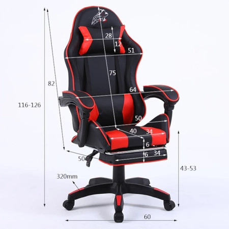 FOTEL GAMINGOWY BIUROWY OBROTOWY ZING-A CZARNO/NIEBIESKI SKÓRA PU