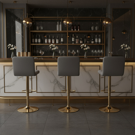 HOKER KRZESŁO BAROWE RAFA SZARY WELUR PODSTAWA ZŁOTA