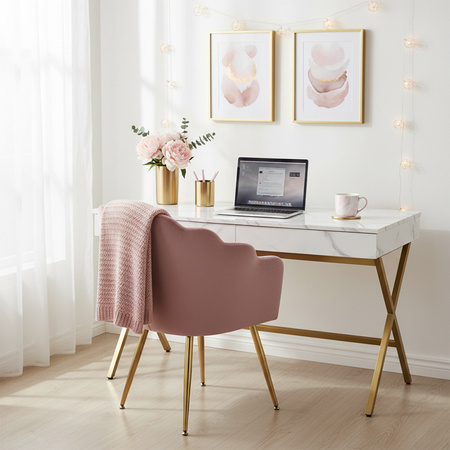 FOTEL KRZESŁO WELUROWE TAPICEROWANE TINA BRUDNY RÓŻ NOGI ZŁOTE