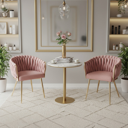 FOTEL KRZESŁO WELUROWY TAPICEROWANY RISO BRUDNY RÓŻ NOGI ZŁOTE