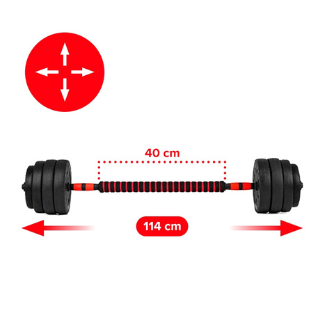 HANTLE BITUMICZNE REGULOWANE ZESTAW 2x20 KG + SZTANGA + UCHWYTY KETTLEBELL TP01-40