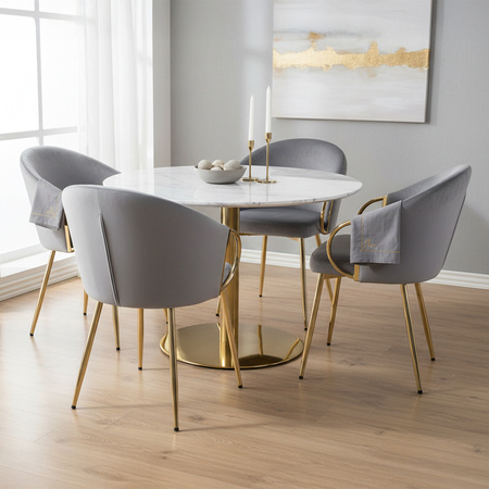 FOTEL KRZESŁO WELUROWE TAPICEROWANY METIS CIEMNOSZARY NOGI ZŁOTE