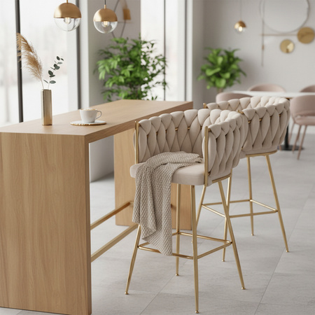 HOKER KRZESŁO BAROWE FERA ECRU WELUR NOGI ZŁOTE