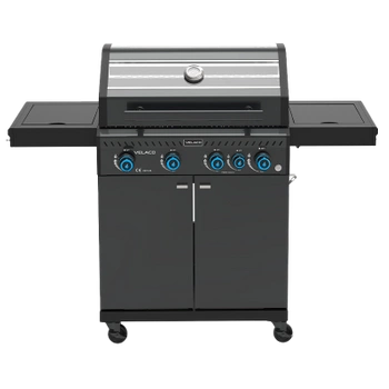 GRILL OGRODOWY GAZOWY Z POKRYWĄ I PÓŁKAMI ZEUS-C CZARNY RUSZT ŻELIWNY 14,5 KW