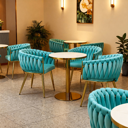 FOTEL KRZESŁO WELUROWY TAPICEROWANY RISO MIĘTOWY NOGI ZŁOTE