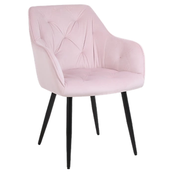 KRZESŁO FOTEL WELUROWY TAPICEROWANY VELA PUDROWY RÓŻ NOGI CZARNE