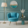 FOTEL KRZESŁO MUSZELKA WELUROWY TAPICEROWANY SAVA TURKUSOWY NOGI ZŁOTE