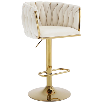 HOKER KRZESŁO BAROWE GLAMOUR SURI ECRU PODSTAWA ZŁOTA