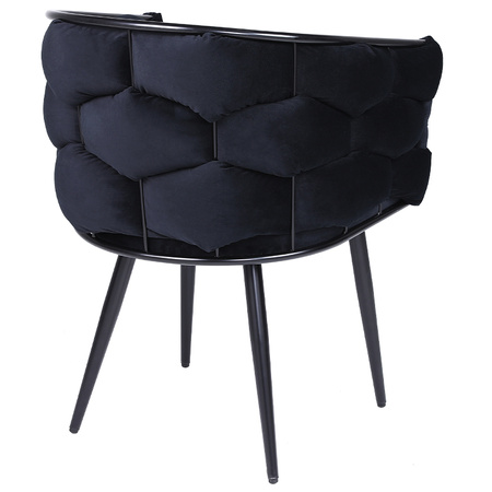 FOTEL KRZESŁO PLECIONE WELUROWE TAPICEROWANE GLAMOUR BORNEO CZARNY NOGI CZARNE