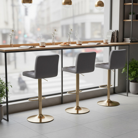 HOKER KRZESŁO BAROWE RAFA SZARY WELUR PODSTAWA ZŁOTA