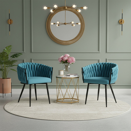 FOTEL KRZESŁO WELUROWY TAPICEROWANY RISO TURKUSOWY NOGI CZARNE