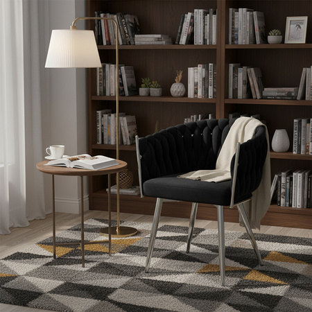 KRZESŁO FOTEL WELUROWY TAPICEROWANY RISO CZARNY NOGI CHROM