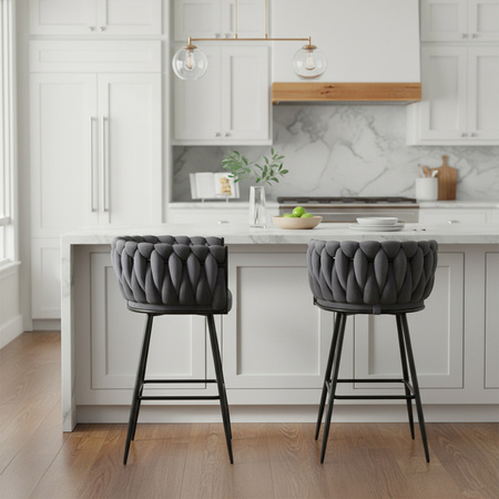 HOKER KRZESŁO BAROWE FERA CIEMNY SZARY WELUR NOGI CZARNE