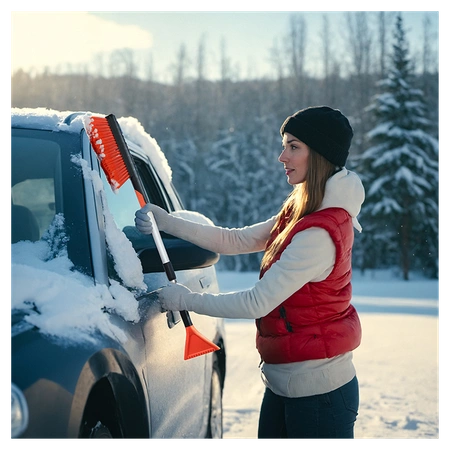 SZCZOTKA SKROBACZKA DO SAMOCHODU 2W1 TELESKOPOWA REGULOWANA ODYN CZARNO-POMARAŃCZOWA 75-110 CM
