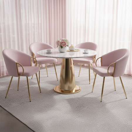 FOTEL KRZESŁO WELUROWE TAPICEROWANY METIS PUDROWY RÓŻ NOGI ZŁOTE