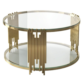 STOLIK KAWOWY LIRU OKRĄGŁY ZŁOTY ZE SZKLANYM BLATEM 80 CM