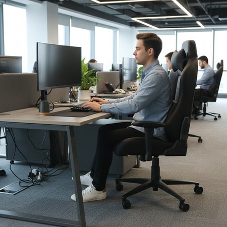 FOTEL GAMINGOWY BIUROWY OBROTOWY SONIC CZARNO/CZERWONY SKÓRA PU