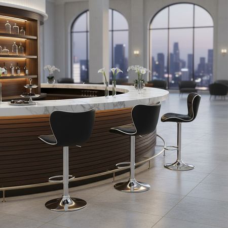 HOKER KRZESŁO BAROWE LUNA CZARNA SKÓRA PU PODSTAWA CHROM LUNA-BL-CH