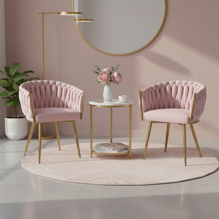 FOTEL KRZESŁO WELUROWE TAPICEROWANE RISO PUDROWY RÓŻ NOGI ZŁOTE