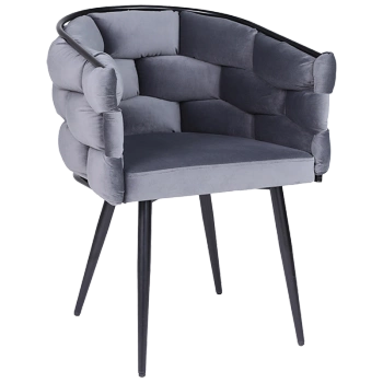 FOTEL KRZESŁO PLECIONE WELUROWE TAPICEROWANE GLAMOUR BORNEO CIEMNOSZARY NOGI CZARNE