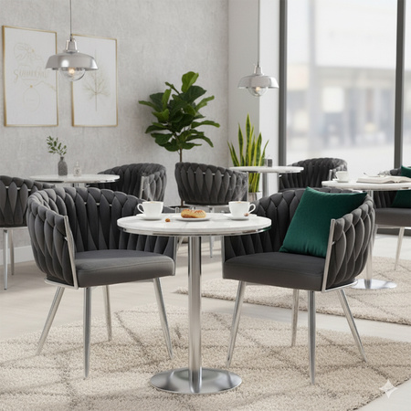 FOTEL KRZESŁO WELUROWE TAPICEROWANE RISO CIEMNY SZARY NOGI CHROM