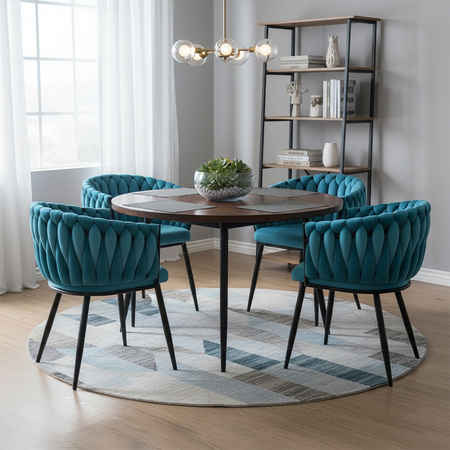 FOTEL KRZESŁO WELUROWY TAPICEROWANY RISO TURKUSOWY NOGI CZARNE