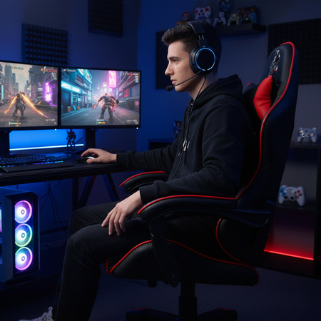 FOTEL GAMINGOWY BIUROWY OBROTOWY ZING-B CZARNO/CZERWONY SKÓRA PU