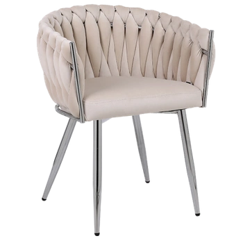 FOTEL KRZESŁO WELUROWE TAPICEROWANE RISO ECRU NOGI CHROM