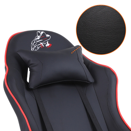 FOTEL GAMINGOWY BIUROWY OBROTOWY ZING-B CZARNY OBSZYCIE CZERWONE SKÓRA PU