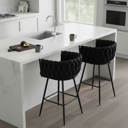 HOKER KRZESŁO BAROWE FERA CZARNY WELUR NOGI CZARNE