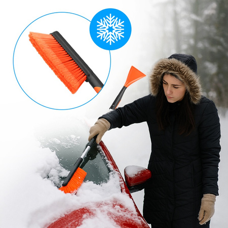 SZCZOTKA SKROBACZKA DO SAMOCHODU 2W1 TELESKOPOWA REGULOWANA ODYN CZARNO-POMARAŃCZOWA 75-110 CM