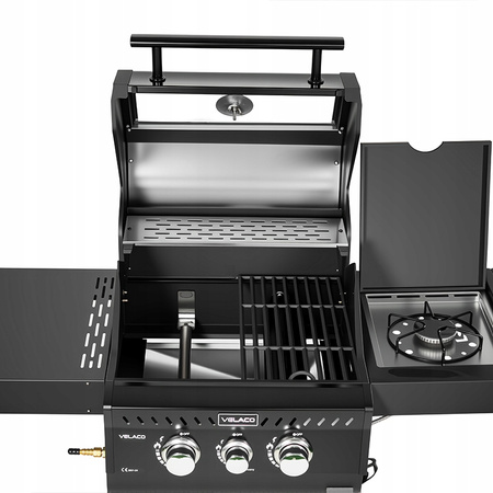GRILL OGRODOWY GAZOWY Z POKRYWĄ I PÓŁKAMI ZEUS-A CZARNY RUSZT ŻELIWNY 8,5 KW + POKROWIEC