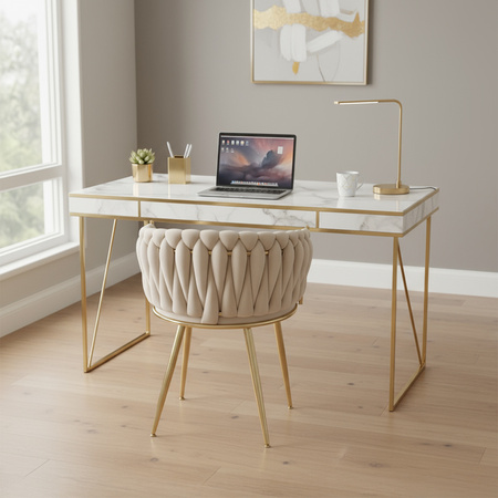 KRZESŁO FOTEL WELUROWY TAPICEROWANY RISO ECRU NOGI ZŁOTE