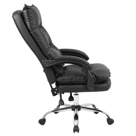 FOTEL BIUROWY OBROTOWY ZENIT CZARNA SKÓRA PU PODSTAWA CHROM