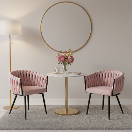 FOTEL KRZESŁO WELUROWY TAPICEROWANY RISO PUDROWY RÓŻ NOGI CZARNE