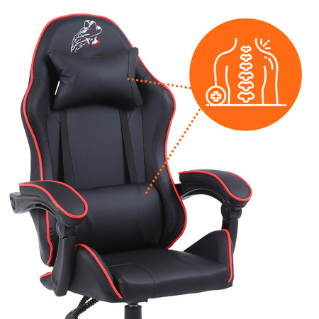 FOTEL GAMINGOWY BIUROWY OBROTOWY ZING-B CZARNY OBSZYCIE CZERWONE SKÓRA PU