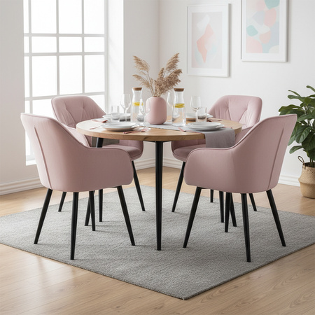 KRZESŁO FOTEL WELUROWY TAPICEROWANY VELA PUDROWY RÓŻ NOGI CZARNE